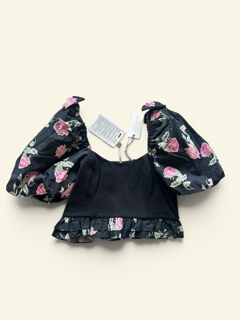 LOVESHACKFANCY Spirit cropped floral print cotton poplin and stretch-jersey top